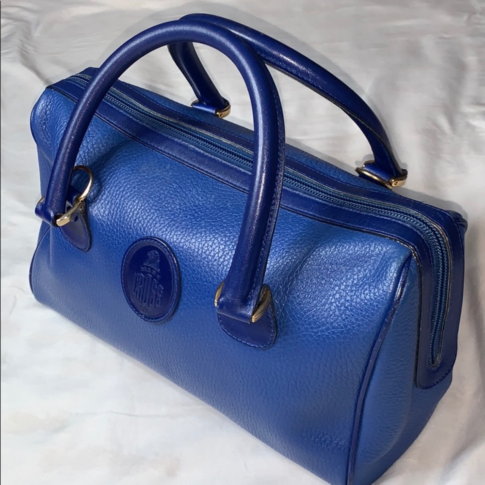 Mark Cross 1845 Blue Leather Mini Duffel Tote